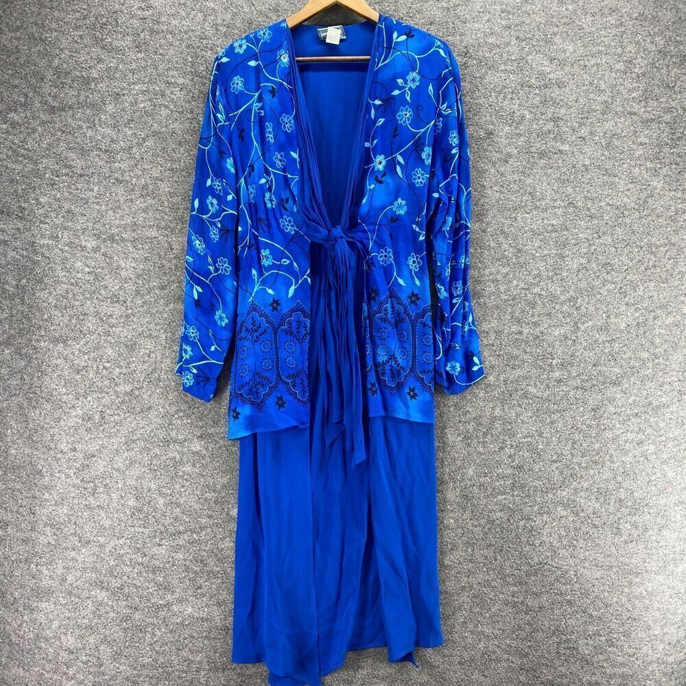 Moonlight Top Women M Medium Blue Floral Tie Up Long Sleeve Rayon Breathable